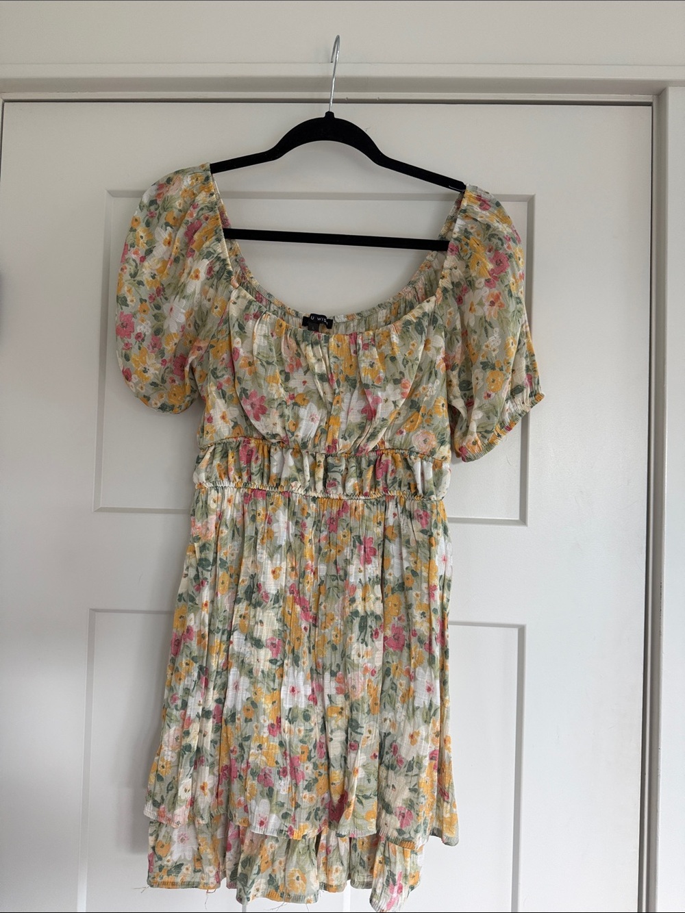 As U Wish Cottagecore Floral Puff-Sleeve Romper- Cream, Yellow & Pink